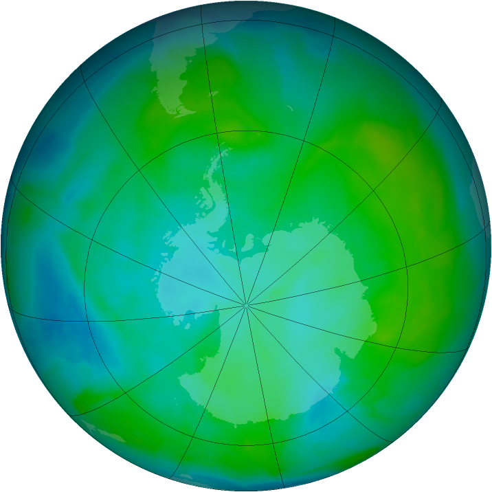 Antarctic ozone map for 07 January 2013